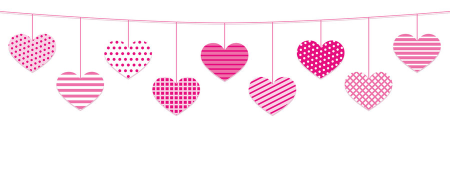 pink hanging hearts with different pattern for valentines day vector illustration EPS10