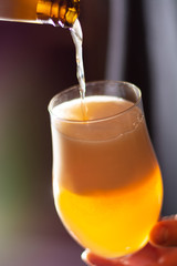 bartender pouring the beer in to the glass