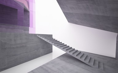 Fototapeta premium Abstract concrete, wood and pink glass interior multilevel public space with window. 3D illustration and rendering.