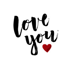 Hand sketched Love you text. Vector. Lettering typography. Girl, woman fashion banner, print, design. Great for logo, badge, icon, card, poster, invitation template. 