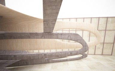 Empty dark abstract concrete and wood smooth interior. Architectural background. 3D illustration and rendering