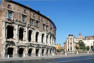 Fototapeta premium Theatre of Marcellus, rome, italy, ancient open-air theatre, architecture, ancient, building, old, roman, landmark, coliseum, monument, history,