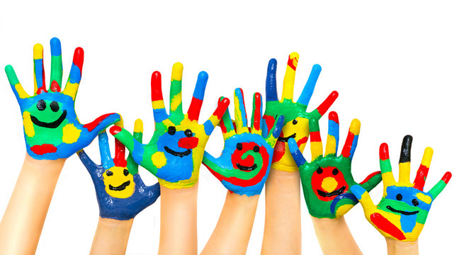 Many coloured children hands