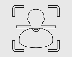 Biometrics face recognition line icon on gray background