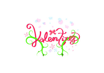 Obraz premium Valentines day, floral and butterfly in nature beauty calligraphy, handwritten, Bow ribbons confetti decoration festival party vector illustration, lettering greeting holiday card