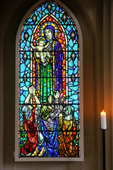 colored mirror glass in church