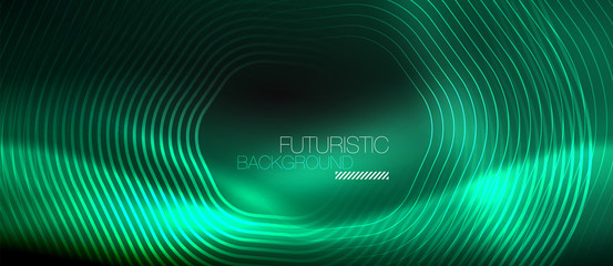 Neon glowing lines, magic energy space light concept, abstract background wallpaper design