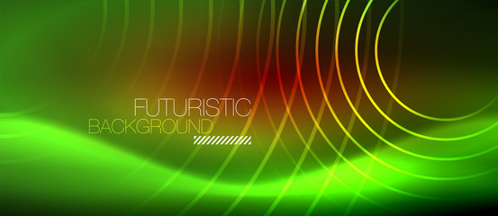 Neon glowing techno lines, hi-tech futuristic abstract background template with square shapes