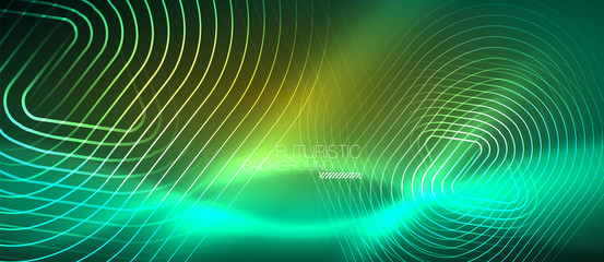 Fototapeta na wymiar Color shiny neon lights background with abstract lines