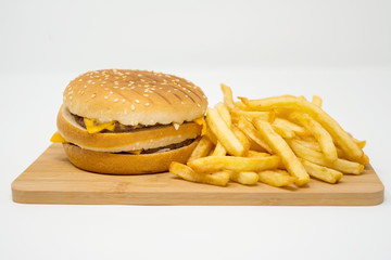 Cheese burger - American cheese burger with Golden French fries