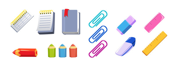 vector set of flat style office and school stationery