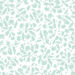 Pastel blue folk art floral pattern with pink and yellow blossoms. Surface pattern design.