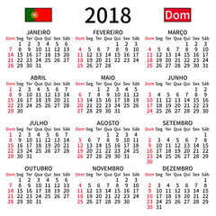 Portuguese calendar 2018, Sunday