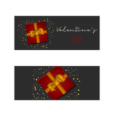 Saint Valentine banner design greeting card with present box.