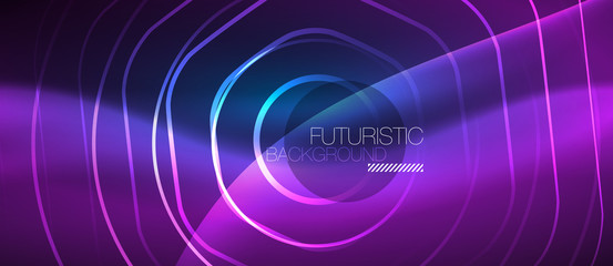 Neon glowing lines, magic energy space blue light concept, abstract background wallpaper design