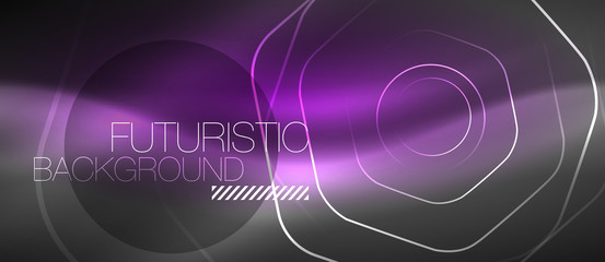 Black and glowing color lines neon design, magin techno template background