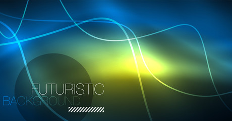 Glowing abstract wave on dark, shiny motion, Christmas and New Year magic space light. Techno abstract background