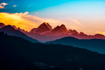 Fototapeta na wymiar Nepal Helambu mountain range sunrise