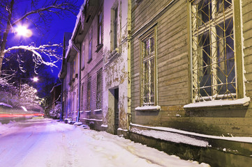 Fototapeta na wymiar Winter night view in urban environment.