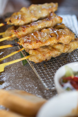 Satay is Thai appetizer then roast until cooked and put on a grille