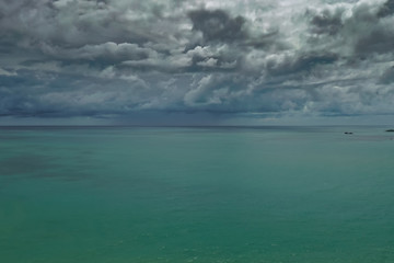Turquoise sea water with dramatic sky in Samui, Thailand. Storm in Thailand. Tropical Storm Pabuk