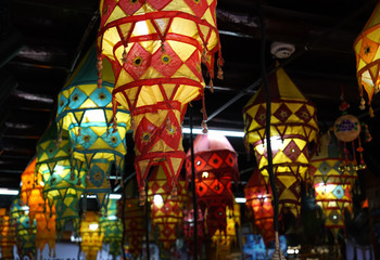 Lanterns of all colors hang on the roof