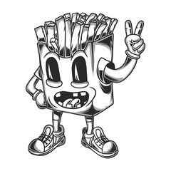 A funny fries character. Hand drawn illusrtation. Isolate on white background.