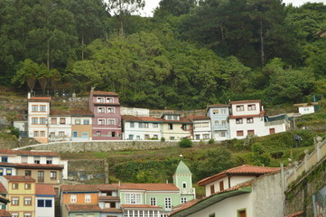 Beautiful Houses In Cudillero With Very Striking Colors Built On A Cliff. July 31, 2015. Travel, Nature, Vacation. Cudillero, Asturias, Spain.