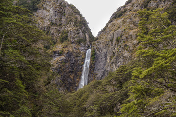 Devil's Punchbowl Waterfall in Arthur's Pass National Park, New Zealand