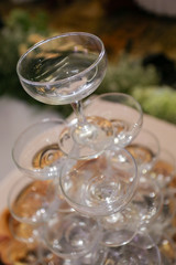 Pyramid wedding fountain champagne glasses, wine, martini, or drunk