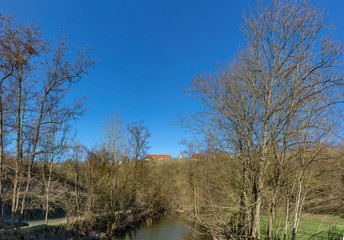 river tauber with city of rothenburg