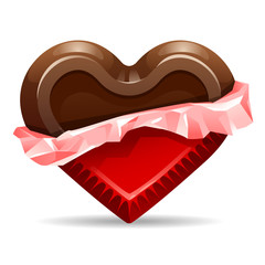 vector realistic chocolate heart, sweets. wrapper candy.