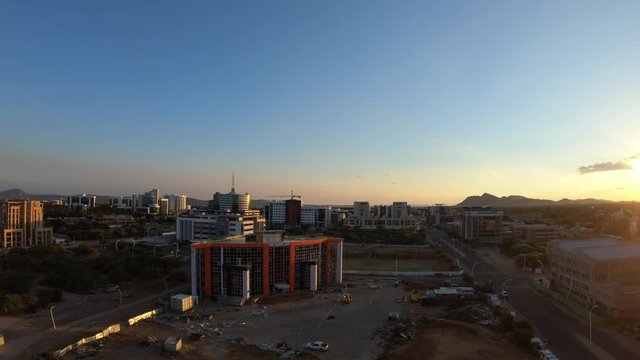 Sun Setting Over Gaborone Central Business District, Botswana