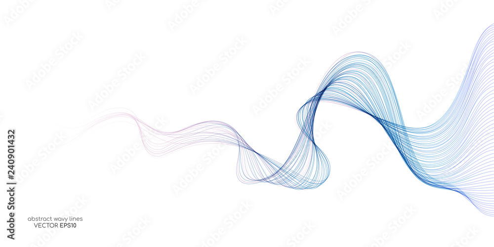 Poster Abstract vector colorful wavy lines brush stroke pattern isolated on white background for design elements in technology, modern