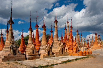 Myanmar. Indein pagoda, home to more than 200 stupa, is one of Inle lake's main attractions.