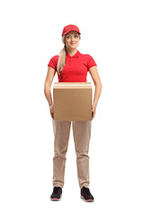 Delivery woman carrying a box