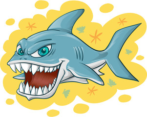 shark cartoon on yellow background