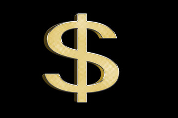 Gold dollar sign isolated on black background