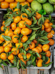 Fresh mandarines on a market. Clementines - obrazy, fototapety, plakaty