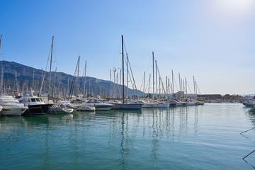 Fototapeta na wymiar Boats in marina port of Denia in Spain