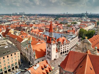 Naklejka premium Munich, Germany - August 21 2015: View of Munich old town from the bell tower of St. Peter's Church (Alter Peter)