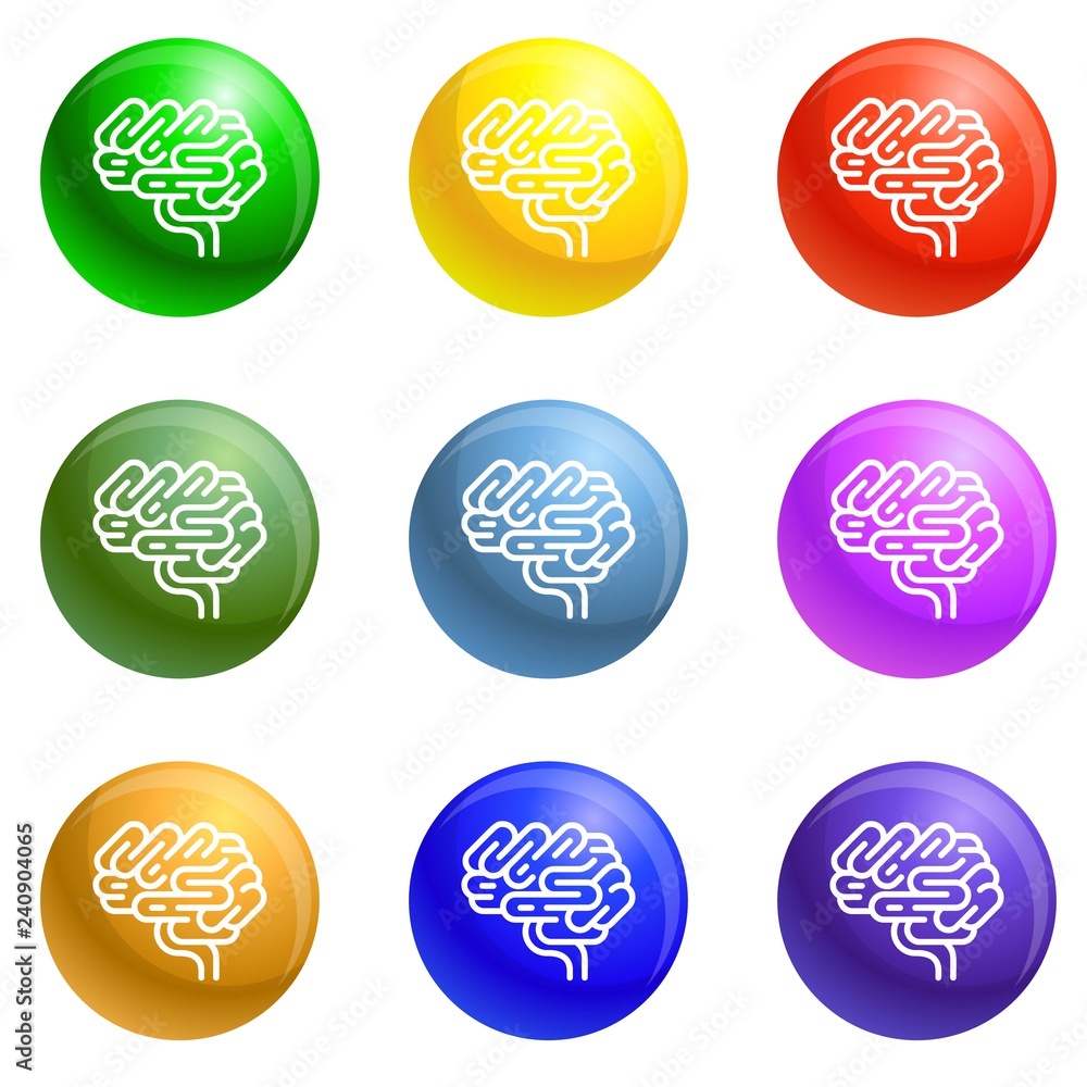 Poster brain organ icons vector 9 color set isolated on white background for any web design