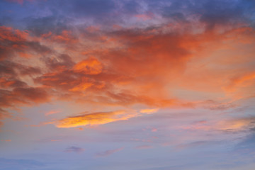 Naklejka na ściany i meble Sunset sky clouds orange and blue