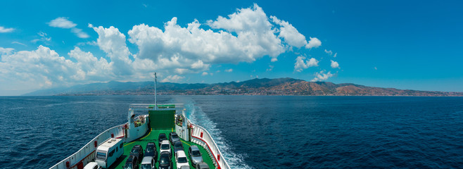 Messina strait from ferry, Sicily, Italy - obrazy, fototapety, plakaty