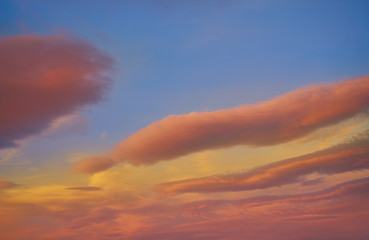 Sunset sky clouds orange and blue