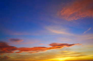Sunset sky clouds orange and blue