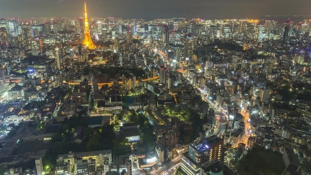 4K Day to Night Timelapse of Aerial view Tokyo Tower cityscape in Japan