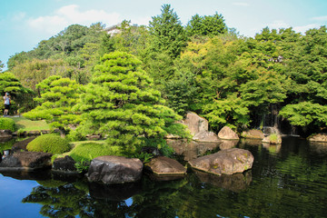Japanese Garden and lake near Kyoto, Japan