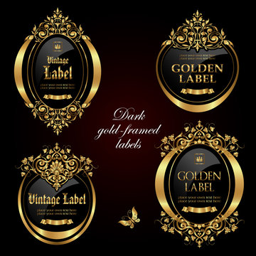 Dark gold-framed and decorated labels - vector design