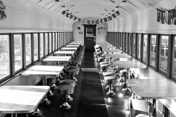 Birthday celebration in vintage train dining car